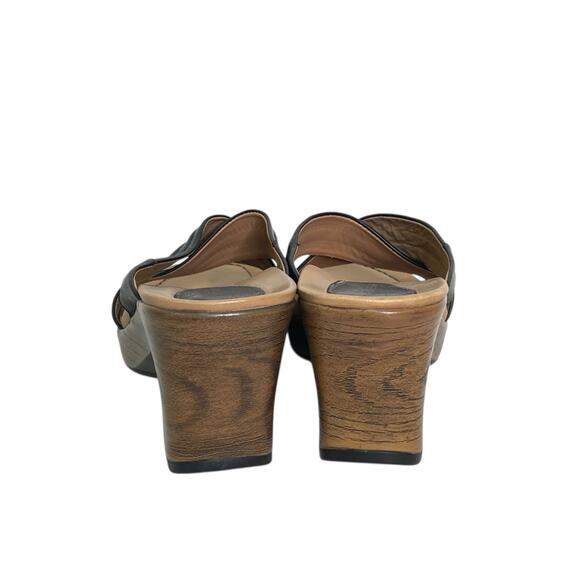 Dansko Necci Black Leather Criss Cross Slip on 3" Wedge Slide Sandals Sz 9.5/40 - Picture 3 of 8